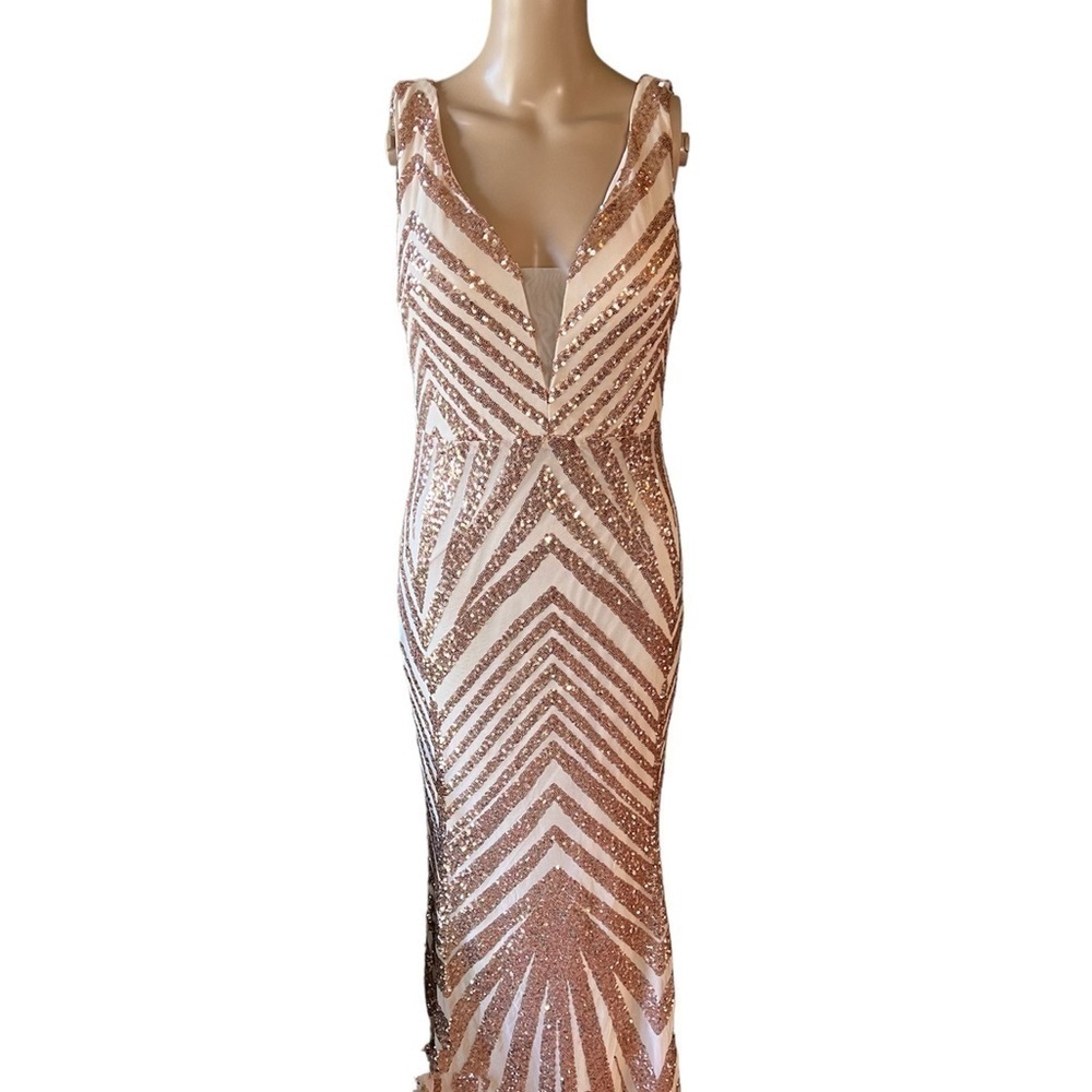 Evening gown prom formal mermaid trumpet gown with gold sequins size L